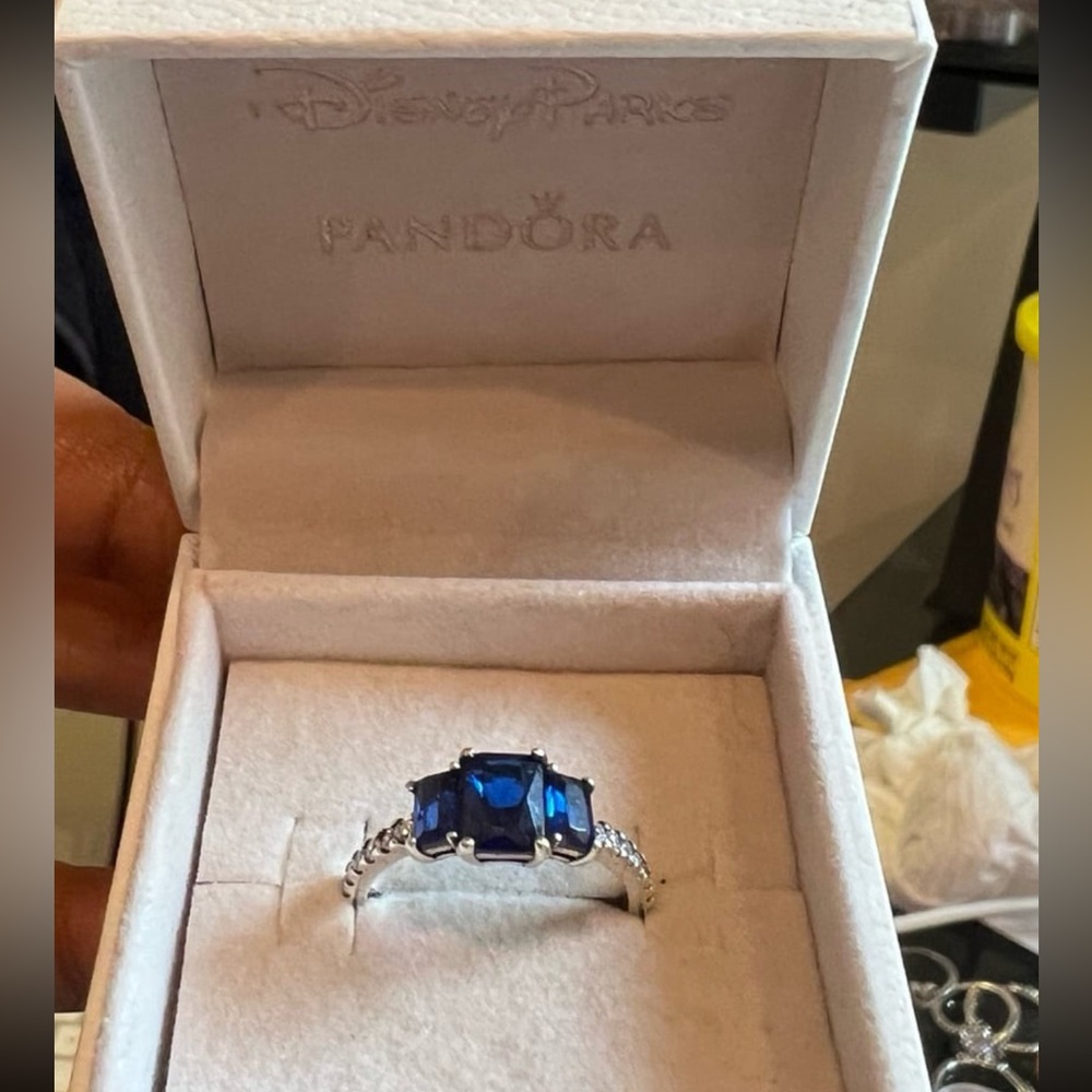 Blue Rectangular Three Stone Sparkling Ring Us8 - image 7